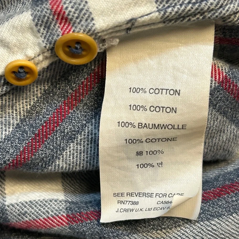 J Crew Slim Fit Plaid Flannel Button Down Men's Large Cotton Gray Red‎ White
